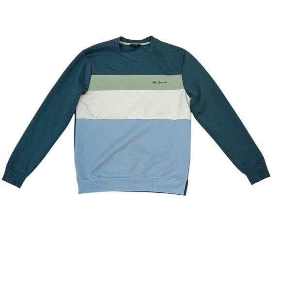 Ben Sherman Sweater Men's S blue green teal color block crew neck long sleeve - Picture 1 of 5